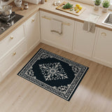 ODIKA Washable Vintage Damask Medallion Area Rug, Low Pile Non-Slip Traditional Navy/Cream Carpet