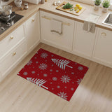 Festive Red Pine Trees Snowflakes Area Rug