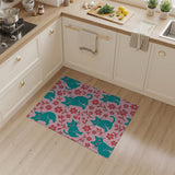 Playful Teal Cats Red Flowers Pink Area Rug