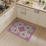 Elegant Pink Floral Cream Area Rug
