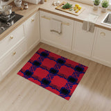 Bold Red Geometric Area Rug with Navy Blue Patterns
