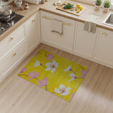 Sunny Yellow Floral Area Rug with Pink Blossoms