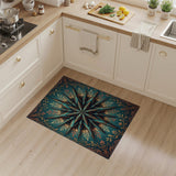 Teal Star Mandala Area Rug with Gold Borders