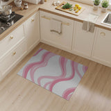 ODIKA Pink Abstract Wavy Washable Area Rug, Low Pile Non-Slip Pet Friendly Carpet