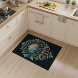 Teal Scallop Shell Ornate Medallion Rug