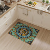 Teal Mandala Area Rug with Vibrant Orange Accents