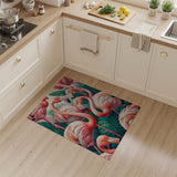 Vibrant Pink Flamingos Palm Leaves Area Rug