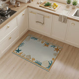 Blue and Teal Coastal Starfish Seashell Border Area Rug