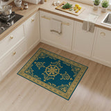 ODIKA Victorian Medallion Teal & Gold Washable Low Pile Area Rug