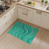 Coastal Beach Blue and Teal Teal Wave Coastal Area Rug