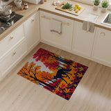 Black Fox Autumn Forest Silhouette Rug
