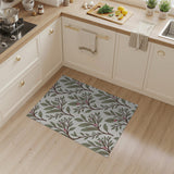 Green Leaf and Pink Berry Floral Area Rug