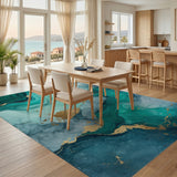 Emerald Teal Gold Fluid Abstract Area Rug