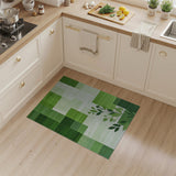 Green Geometric Textured Area Rug with Leaves