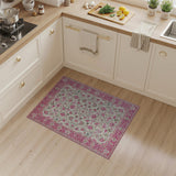 Pink Floral Persian Area Rug with Intricate Border