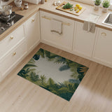 Green Lush Green Palm Leaf Border Area Rug