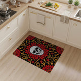 Gothic Red Floral Skull Area Rug