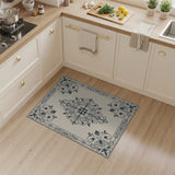 Beige and Neutral Ornate Black Floral Beige Area Rug