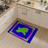Vibrant Green Cartoon Cat Area Rug