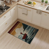 Tranquil Fisherman Sunrise Lake Scene Rug