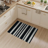 Black White Horizontal Striped Distressed Area Rug