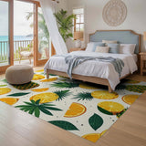Tropical Pineapple & Citrus Washable Area Rug - Low Pile, Non-Slip & Pet Friendly