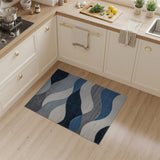 Blue and Teal Geometric Modern Abstract Blue Wave Geometric Area Rug
