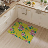 Vibrant Red Roses on Sunny Yellow Floral Area Rug