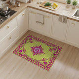 Pink Floral Starburst on Sunny Yellow Rug