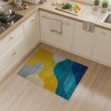 Wavy Abstract Yellow Teal Area Rug