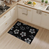 Vintage White Floral Area Rug on Black