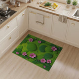 Lush Green Moss Garden Pink Flower Area Rug