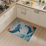ODIKA Washable Blue Whale Ocean Theme Area Rug - Low Pile & Non-Slip Nursery Decor