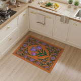 Purple Tulips on Vibrant Orange Floral Rug