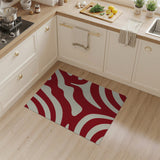ODIKA Red Abstract Wavy Washable Area Rug - Low Pile, Non-Slip & Pet Friendly