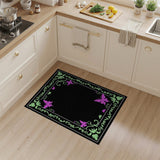 Pink Butterfly Green Vine Floral Border Rug