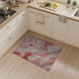 Blush Pink Abstract Wave Rug with Hearts
