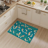 Koi Fish Bamboo Teal Washable Area Rug