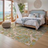 ODIKA Vintage Botanical Washable Area Rug - Sage Green & Blush Pink Low Pile Non-Slip Floral Rug