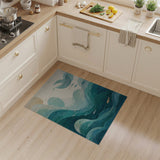 Teal Ocean Waves Area Rug with Fish Whale