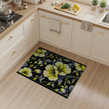 Vibrant Yellow Hibiscus Floral Area Rug on Black
