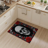 Skull and Crimson Roses Gothic Area Rug