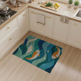 Teal Koi Fish Wave Area Rug