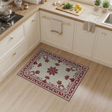 Red Floral Border Cream Area Rug