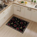 Red Dahlia Golden Butterfly Black Area Rug
