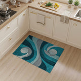Teal Blue Geometric Wave Area Rug