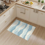 ODIKA Blue Abstract Wave Washable Area Rug - Low Pile, Non-Slip, Pet Friendly