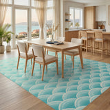 Blue and Teal Geometric Wave Area Rug