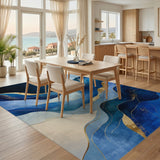 Blue Wave Gold Abstract Area Rug