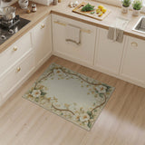 Elegant Floral Vine Border Area Rug in Beige